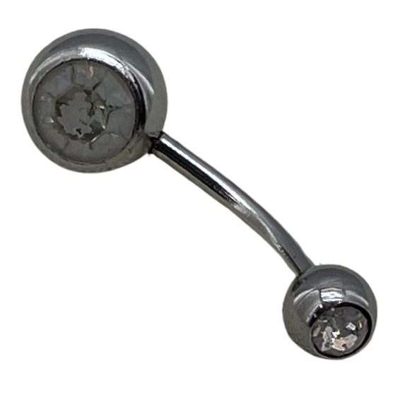 Surgical Steel Belly Navel Ring Bar Double Crystal Body Piercing Jewelry - Picture 1 of 6